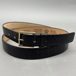 Vintage 1980s Genuine Eel Skin Leather Dress Belt Black Gold Buckle Size 38 USA